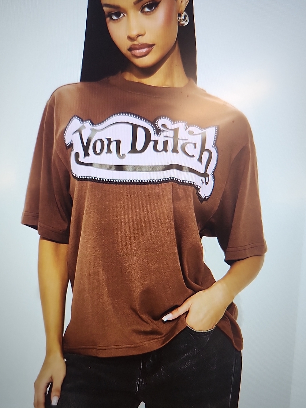 Von Dutch Brown Logo Short Sleeve Tee